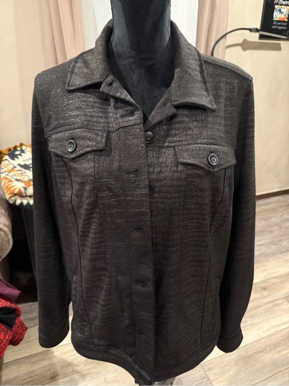 Attyre Dark Charcoal Button-Front Jean Jacket